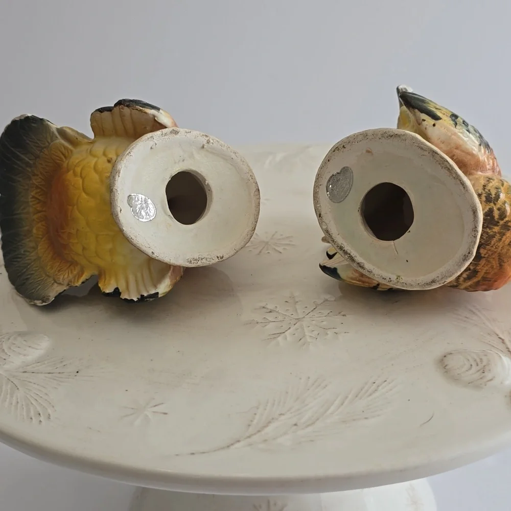 Vintage Napcoware Set Of 2 Turkey Handpainted  Ceramic Candleholders